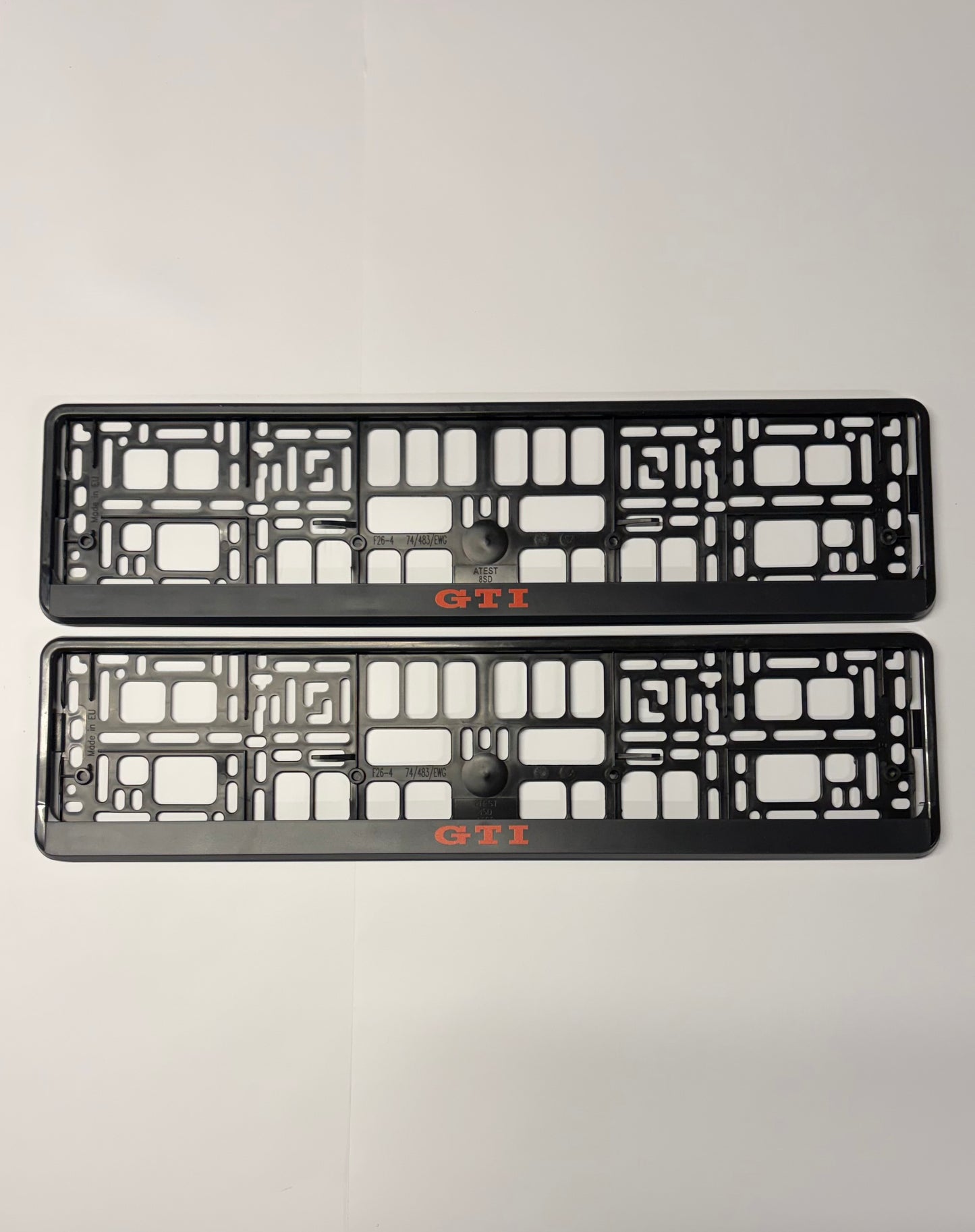 GTI Registration Plate Frames (Red Text) x2