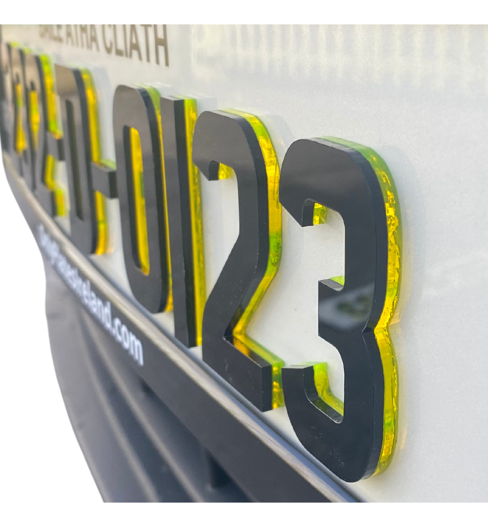 4D Neon Yellow Irish Font Plates (X2)