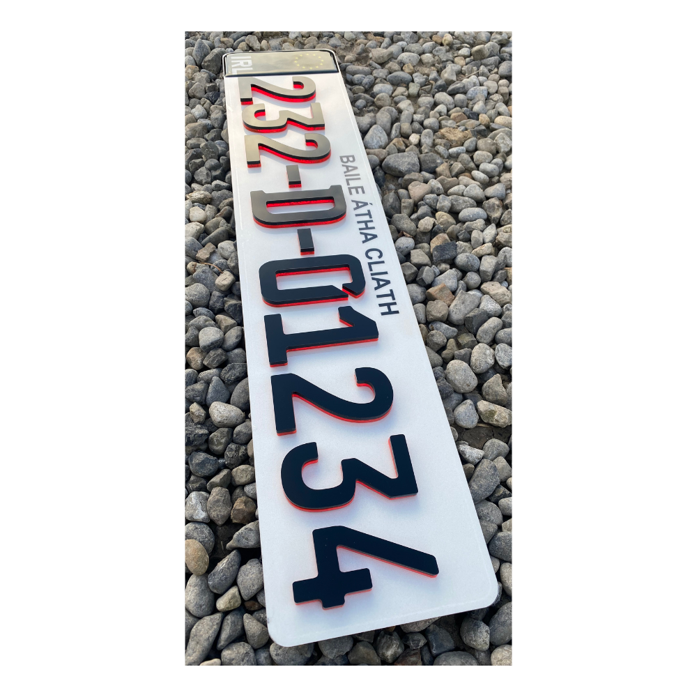 4D Neon Red German Font Plates (X2)