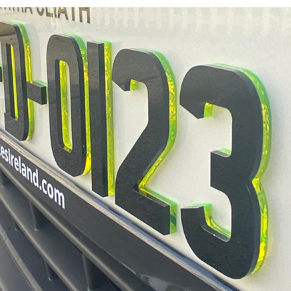 4D Neon Green Irish Font Plates (X2)