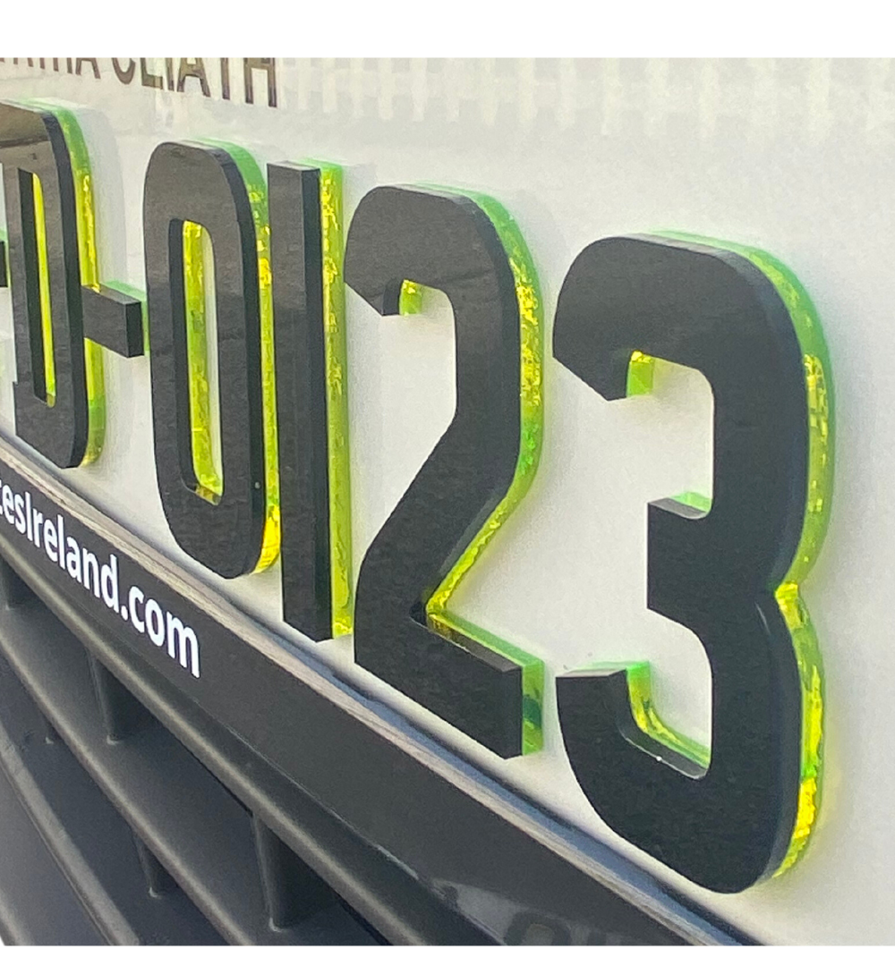4D Neon Green Irish Font Plates (X2)