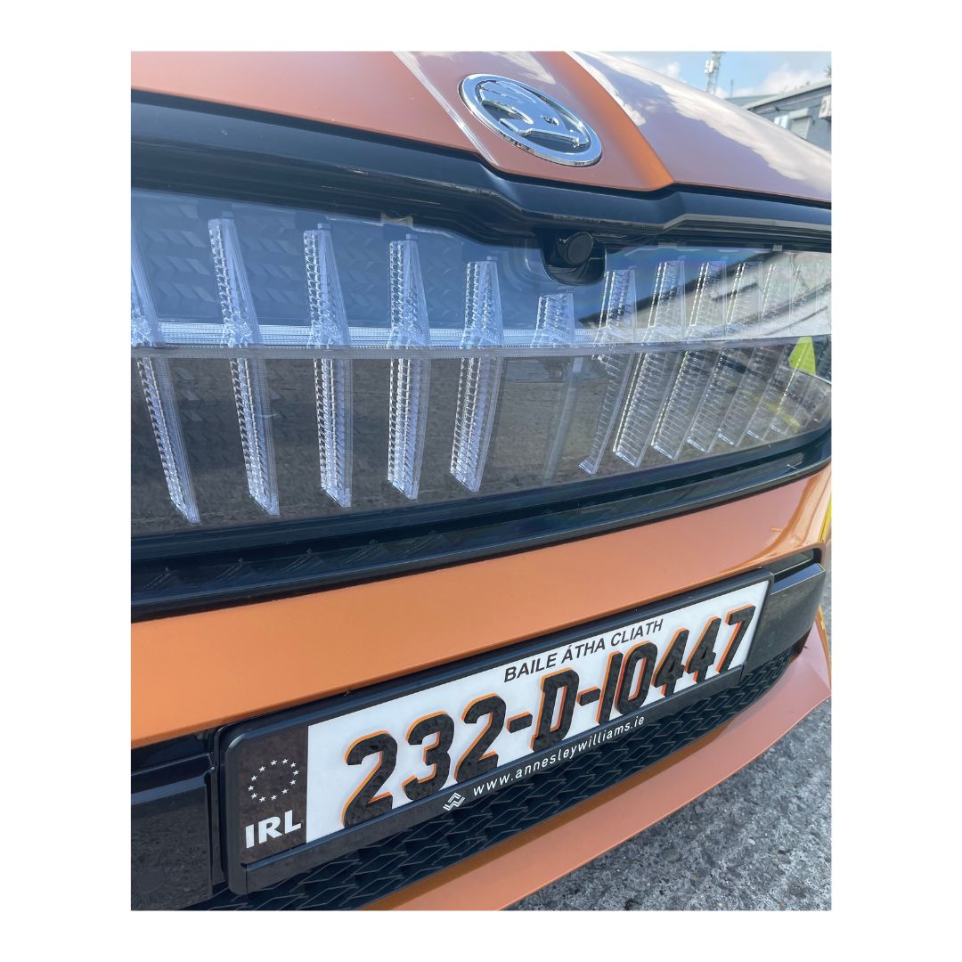 4D Neon Orange Irish Font Reg Plates (x2)