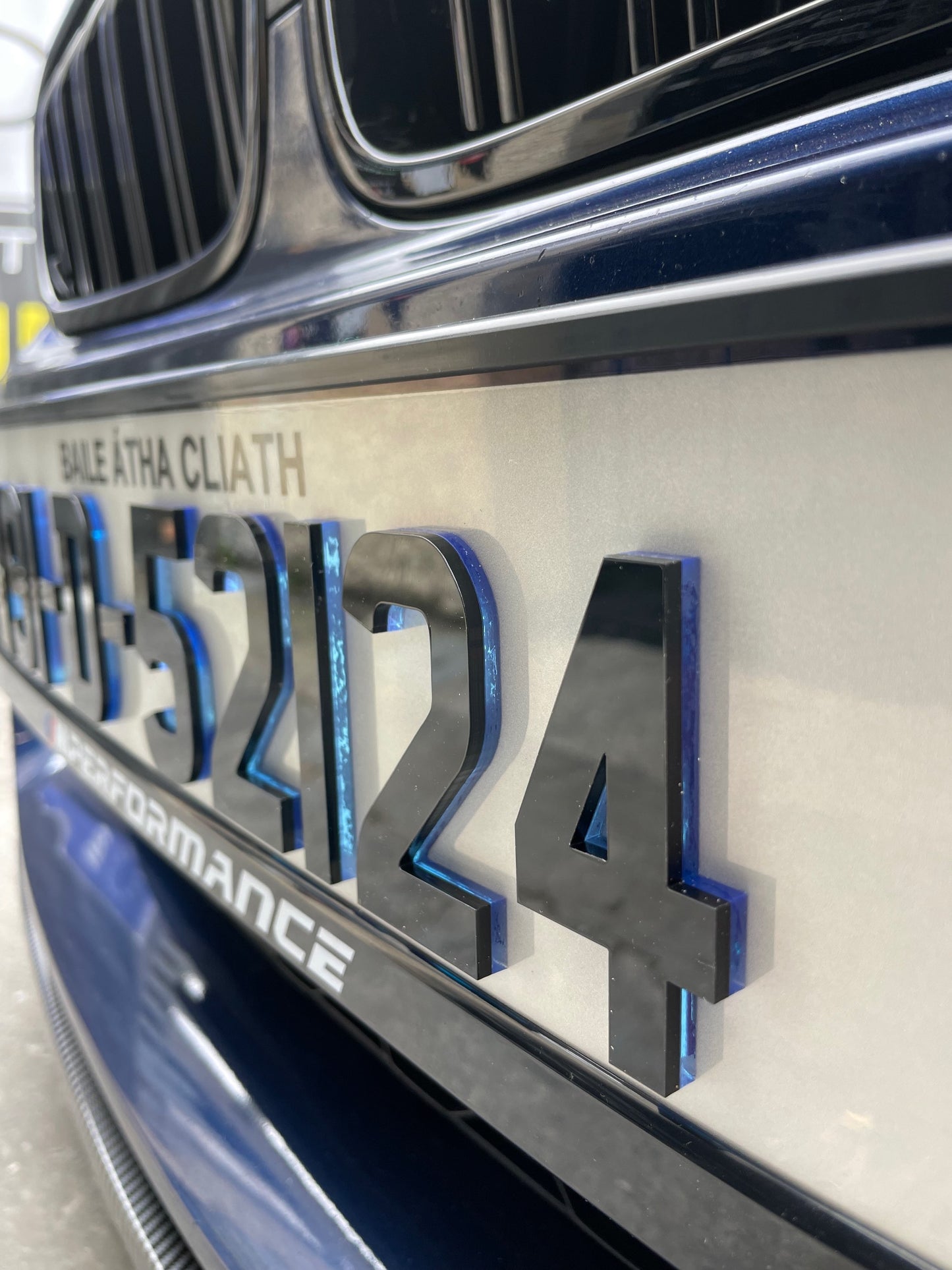 4D Neon Blue Irish Font Reg Plates (x2)