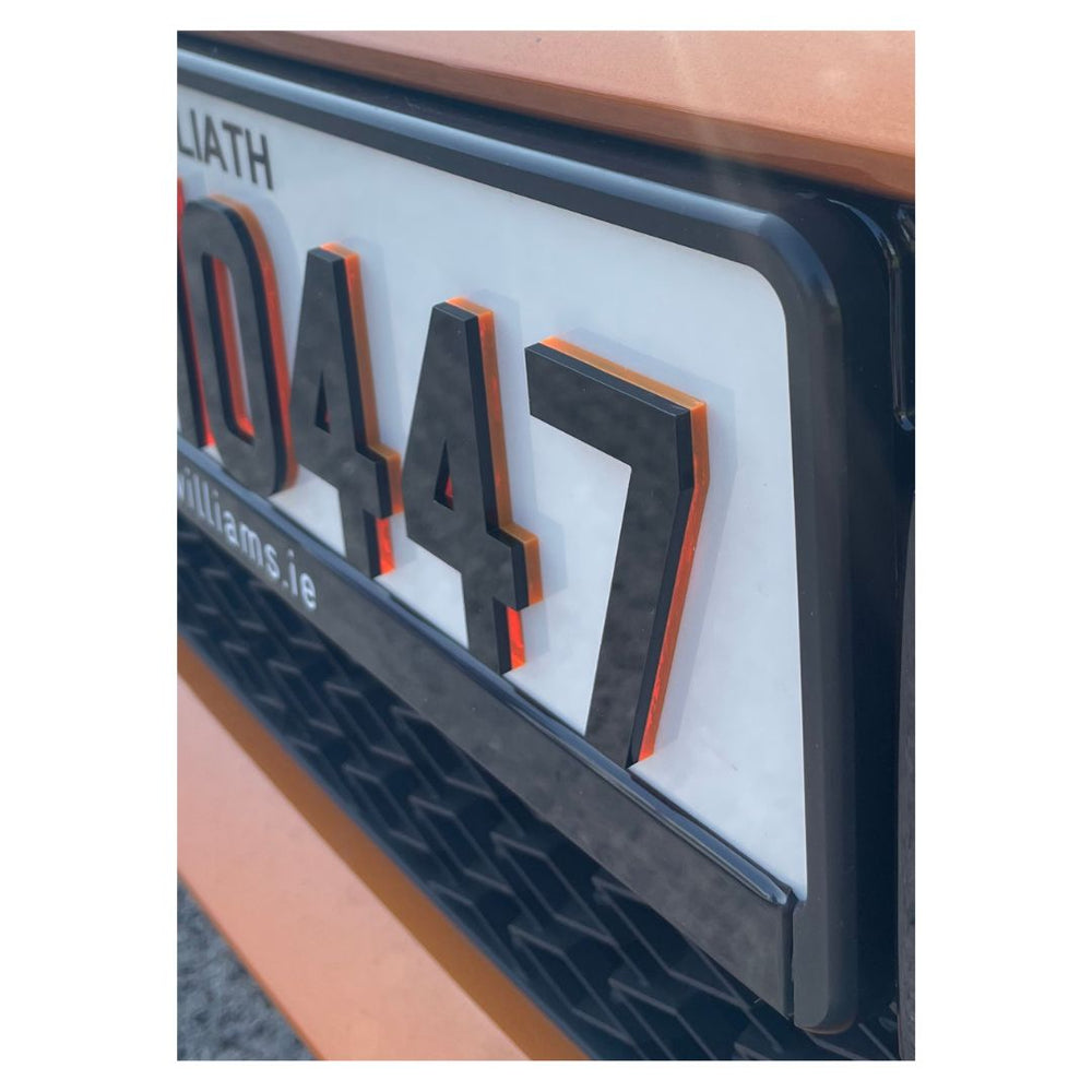 4D Neon Orange Irish Font Reg Plates (x2)