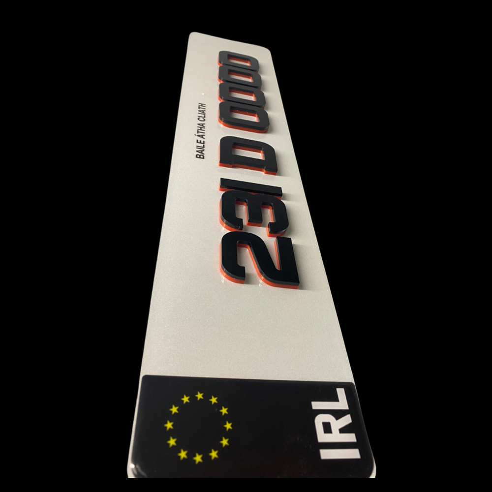 4D NEON RED METRO FONT REG PLATES (X2)