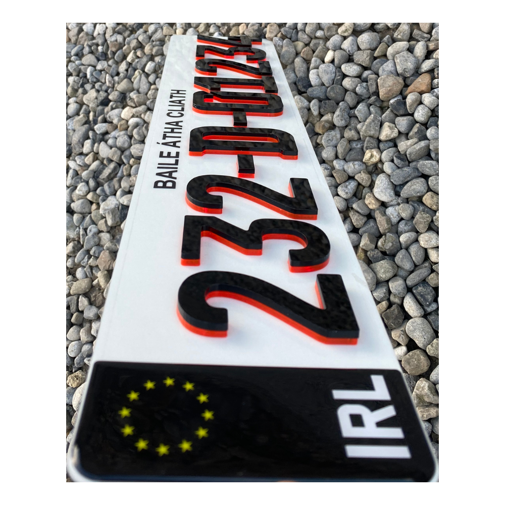 4D Neon Red German Font Plates (X2)
